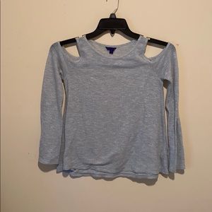 Gray Cold Shoulder Knit Top Long Sleeve Cutout Lightweight Sweater XS